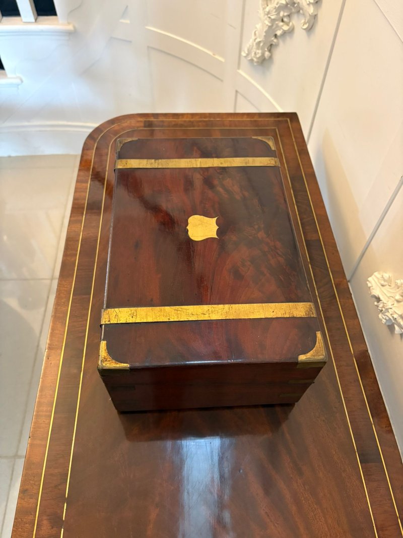 Antique Victorian Mahogany Brass Bound Writing Box - Image 9